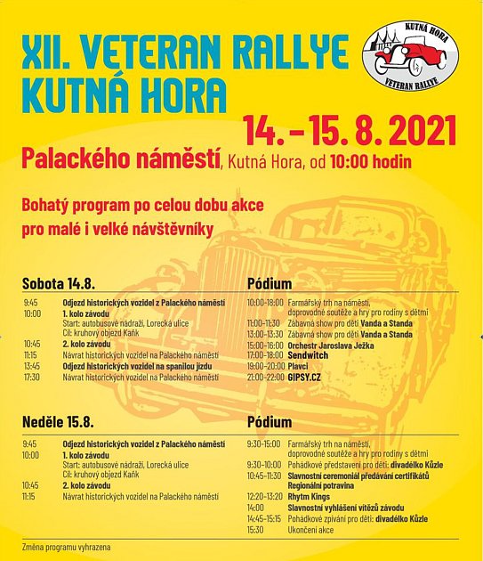 Program Veteran Rallye Kutná Hora 2021