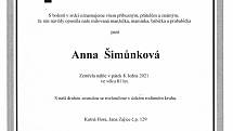 Smuteční parte: Anna Šimůnková.