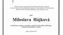 Smuteční parte: Miloslava Hájková.