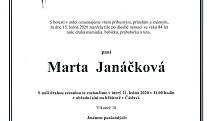 Smuteční parte: Marta Janáčková.
