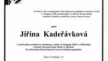 Smuteční parte: Jiřina Kadeřávková.