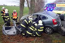 Dopravní nehoda osobního a nákladního automobilu na silnici I/38 v katastru obce Bratčice v úterý 8. ledna 2018.