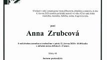 Smuteční parte: Anna Zrubcová.