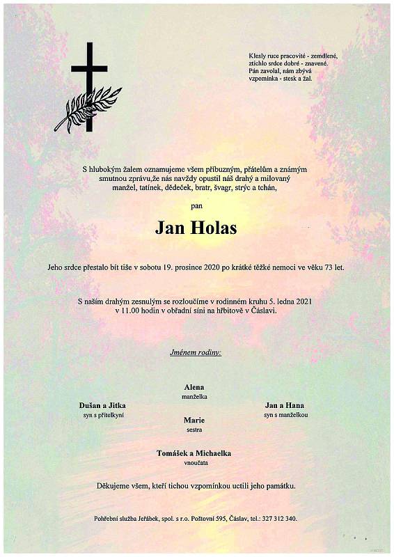 Smuteční parte: Jan Holas.