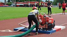 Z krajské soutěže v požárním sportu profesionálních a dobrovolných hasičů na stadionu Olympia v Kutné Hoře.