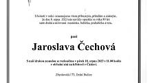 Smuteční oznámení: Jaroslava Čechová.