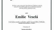 Smuteční parte: Emilie Veselá.