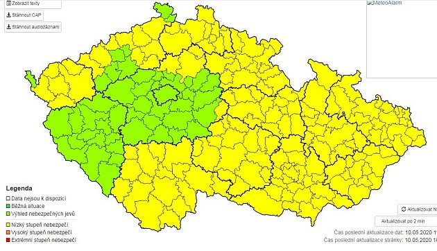 Výstražné informace ČHMÚ 10. května 2020.