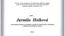 Smuteční oznámení: Jarmila Holková.