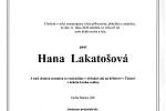 Smuteční parte: Hana Lakatošová.