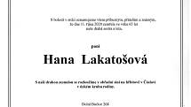 Smuteční parte: Hana Lakatošová.