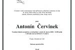 Smuteční parte: Antonín Červinek.