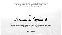 Smuteční oznámení: Jaroslava Čepková.