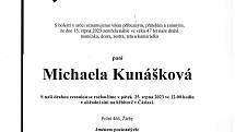 Smuteční oznámení: Michaela Kunášková.