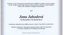 Smuteční oznámení: Jana Jahodová.