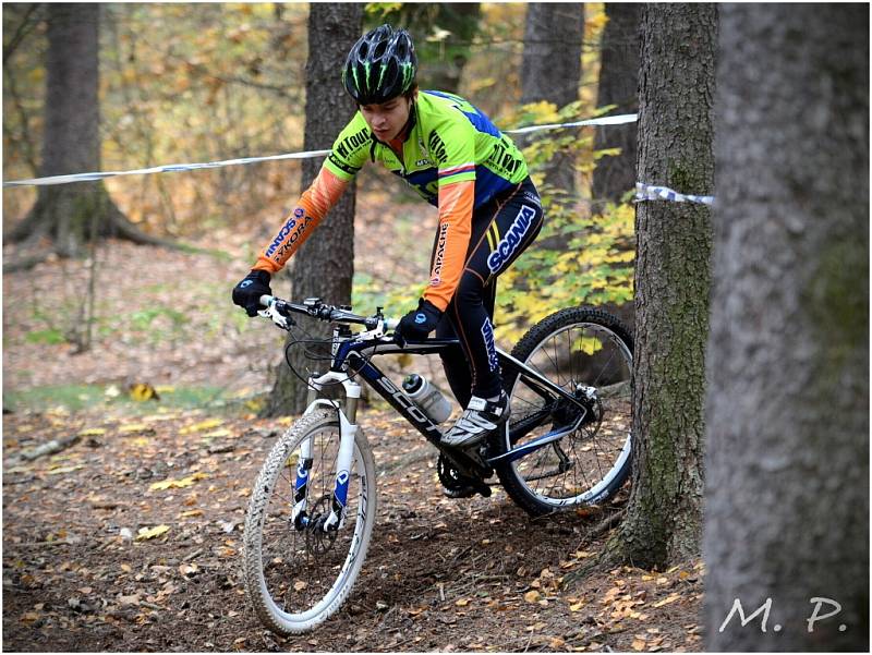 Trénink kutnohorské cyklistické stáje KH Tour Cycling Team pod kaňkovskou rozhlednou, 27. října 2013.