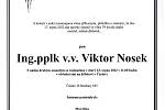 Smuteční oznámení: Ing. pplk v.v. Viktor Nosek.