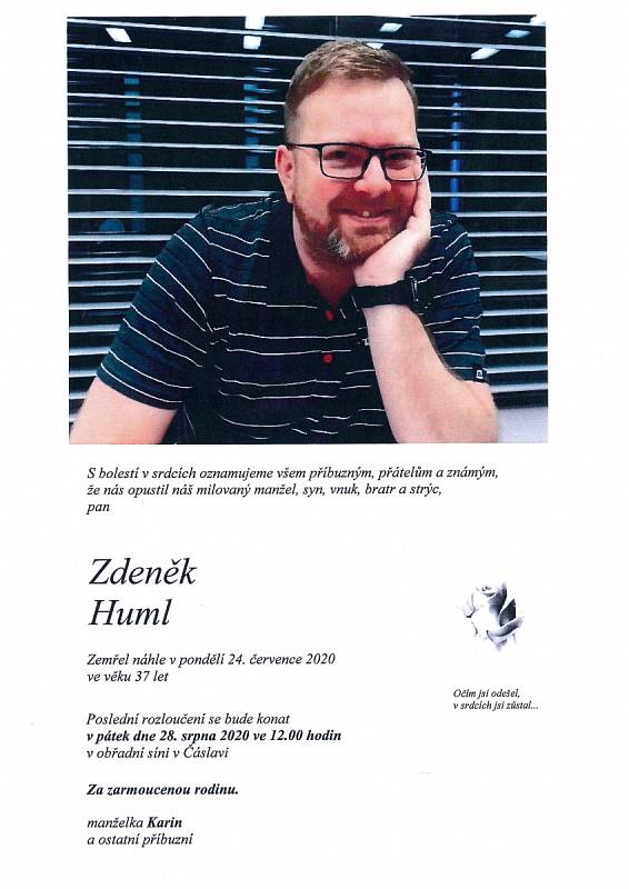 Smuteční parte: Zdeněk Huml.