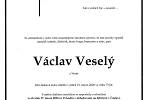 Smuteční parte: Václav Veselý.