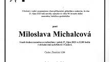 Smuteční oznámení: Miloslava Michalcová.