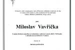 Smuteční parte: Miloslav Vavřička.