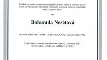 Smuteční parte: Bohumila Nesétová.