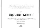 Smuteční parte: Ing. Josef Kristek.