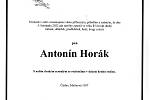 Smuteční oznámení: Antonín Horák.