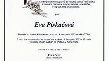 Smuteční oznámení: Eva Piskačová.