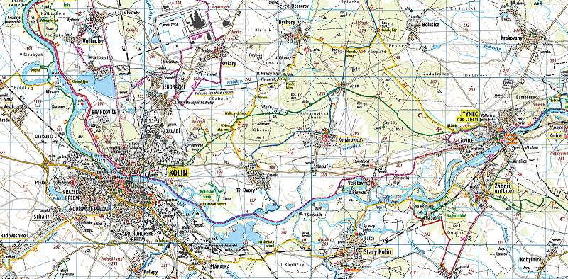 Mapa Klubu českých turistů Kolínsko a Kutnohorsko.