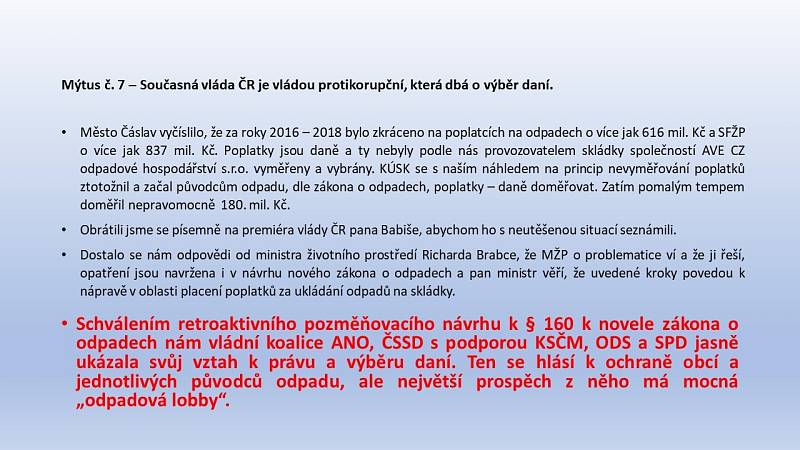 Desatero mýtů k povinnosti zaplatit poplatek za ukládání na skládku a jeho případného doměření Krajským úřadem Středočeského kraje na návrh města Čáslav.