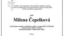 Smuteční oznámení: Milena Čepelková.