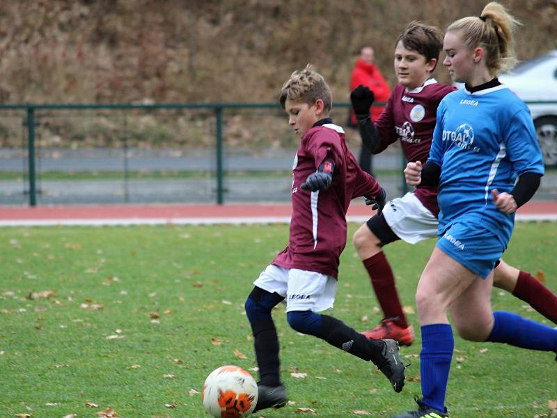 Z přátelského fotbalového zápasu: FK Čáslav dívky (starší žákyně) - FK Uhlířské Janovice (mladší žáci) 8:2 (4:0).