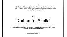 Smuteční oznámení: Drahomíra Sladká.