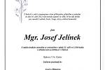 Smuteční oznámení: Mgr. Josef Jelínek.