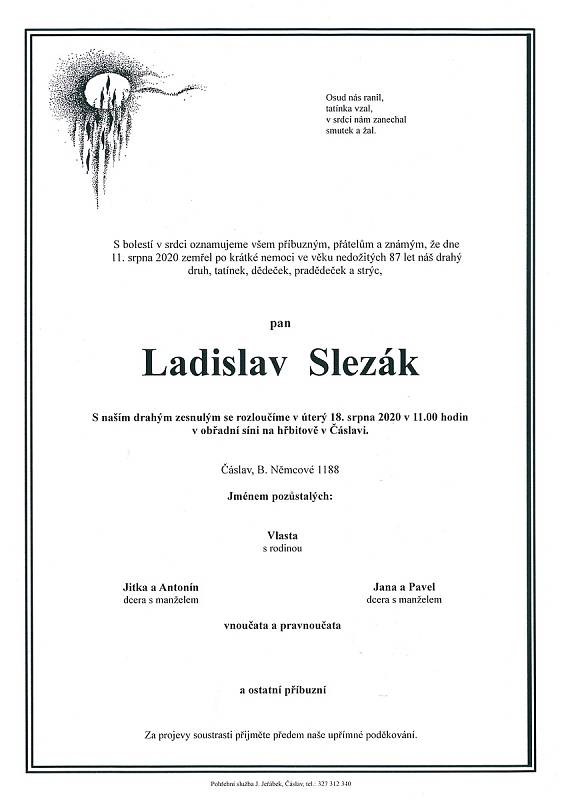 Smuteční parte: Ladislav Slezák.