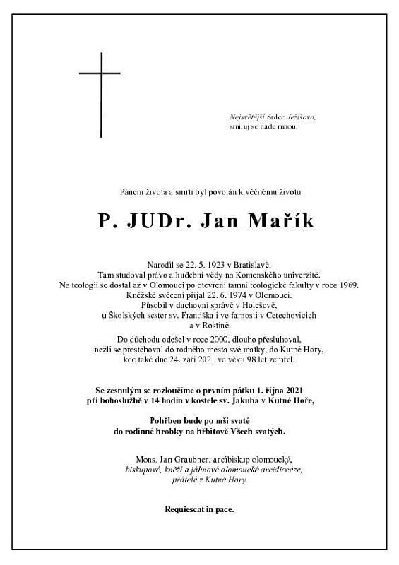 Poslední rozloučení: JUDr. Jan Mařík.