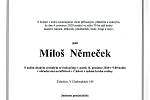 Smuteční parte: Miloš Němeček.