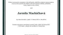 Smuteční oznámení: Jarmila Macháčková.
