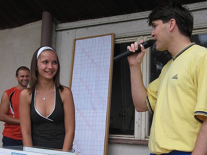 Rozlosování týmů do skupin se ujala první vicemiss Kutnohorska 2006 Monika Rigová, kterou nejdříve vyzpovídal Luboš Hájek.