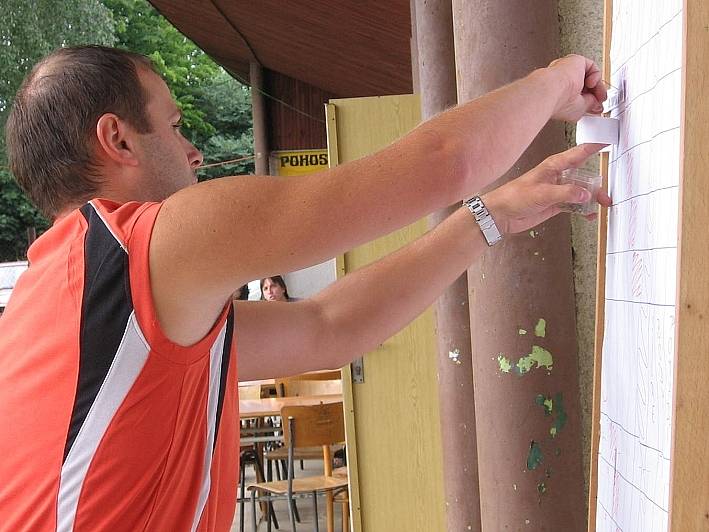 Vizitky týmů připichoval na nástěnku Radek Vavřina.