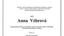 Smuteční parte: Anna Vébrová.