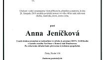 Smuteční parte: Anna Jeníčková.