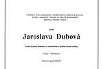 Smuteční parte: Jaroslava Dubová.