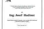 Smuteční parte: Josef Hadinec.