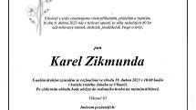Smuteční oznámení: Karel Zikmunda.