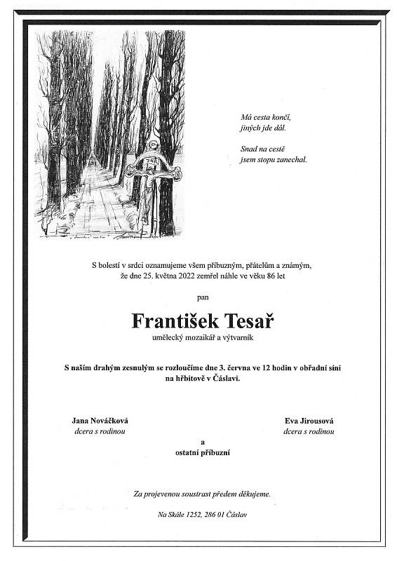 Smuteční oznámení: František Tesař.