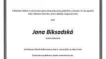 Smuteční parte: Jana Biksadská.