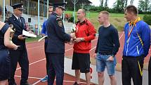 Z krajské soutěže v požárním sportu profesionálních a dobrovolných hasičů na stadionu Olympia v Kutné Hoře.