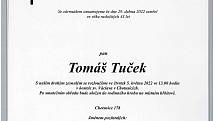 Smuteční oznámení: Tomáš Tuček.